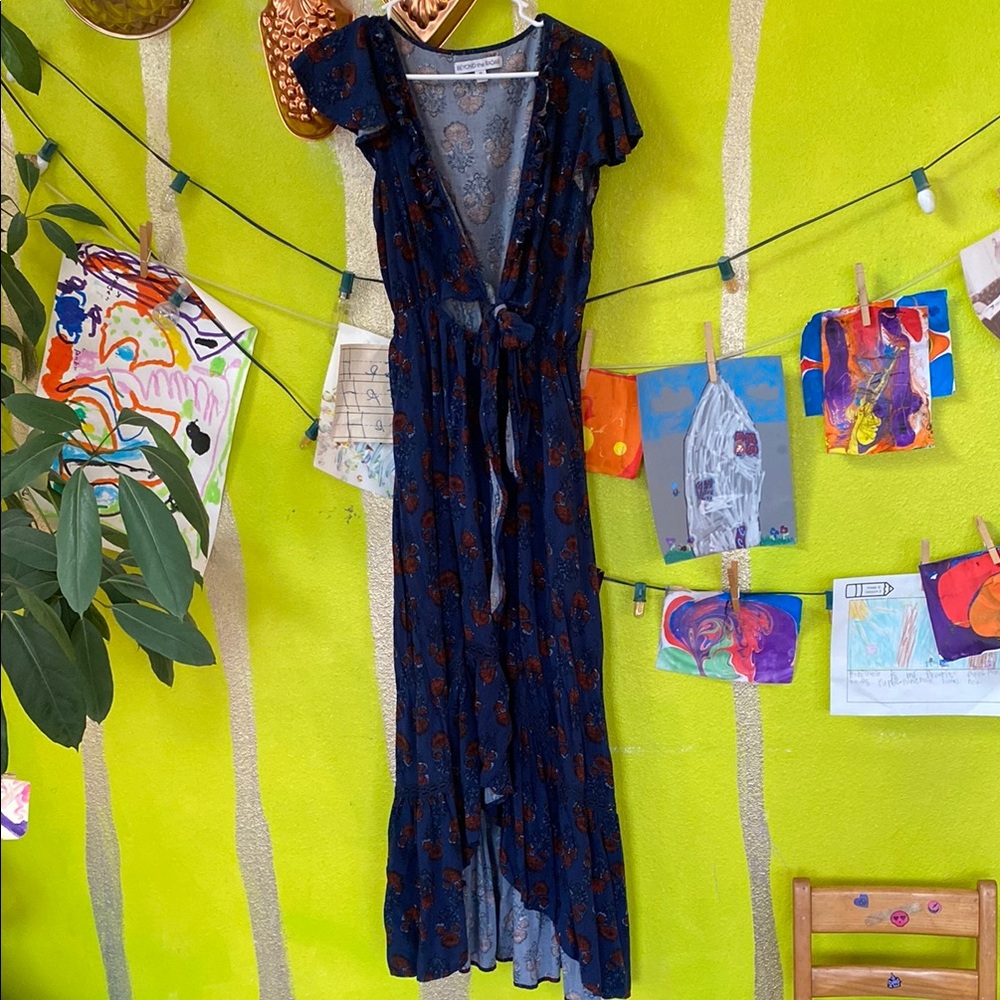 Blue Flutter Sleeve V-Neck Sundress